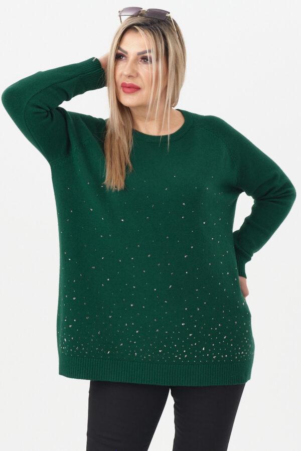 Sweter damski z cyrkoniami zielony