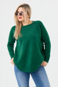 sweter plus size damski w kolorze zielonym