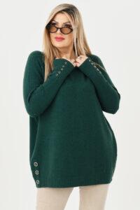 sweterek damski plus size w kolorze butelkowej zieleni