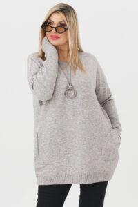 sweter plus size damski w kolorze szarym