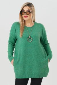 sweter plus size damski w kolorze zielonym