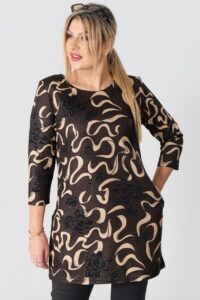 Brązowa tunika oversize plus size, tunika duży rozmiar XXL dla puszystych kobiet