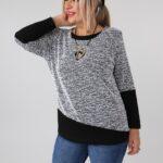 biało-czarna elastyczna bluzka damska plus size 44-52