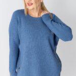 Sweter w dużym rozmiarze XXL prążkowany niebieski