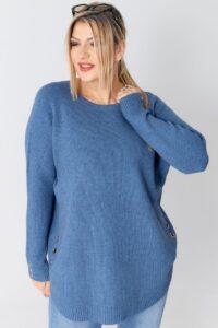 Sweter w dużym rozmiarze XXL prążkowany niebieski