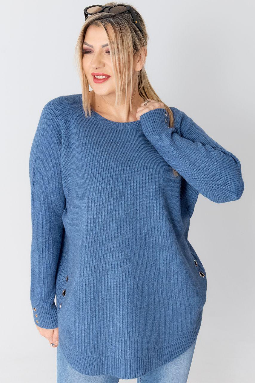 Sweter w dużym rozmiarze XXL prążkowany niebieski
