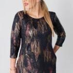 Czarno-różowa tunika oversize plus size, tunika duży rozmiar XXL dla puszystych kobiet