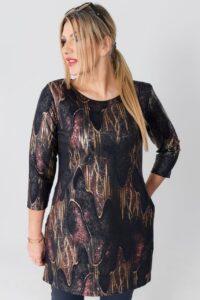 Czarno-różowa tunika oversize plus size, tunika duży rozmiar XXL dla puszystych kobiet