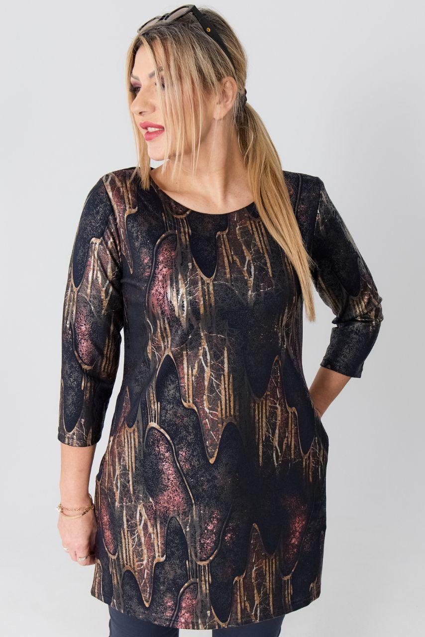 Czarno-różowa tunika oversize plus size, tunika duży rozmiar XXL dla puszystych kobiet