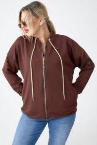 Ciemnobrązowa bluza damska XXL rozpinana – moda plus size