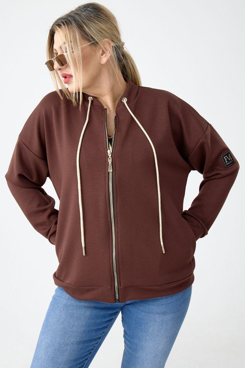 Ciemnobrązowa bluza damska XXL rozpinana – moda plus size