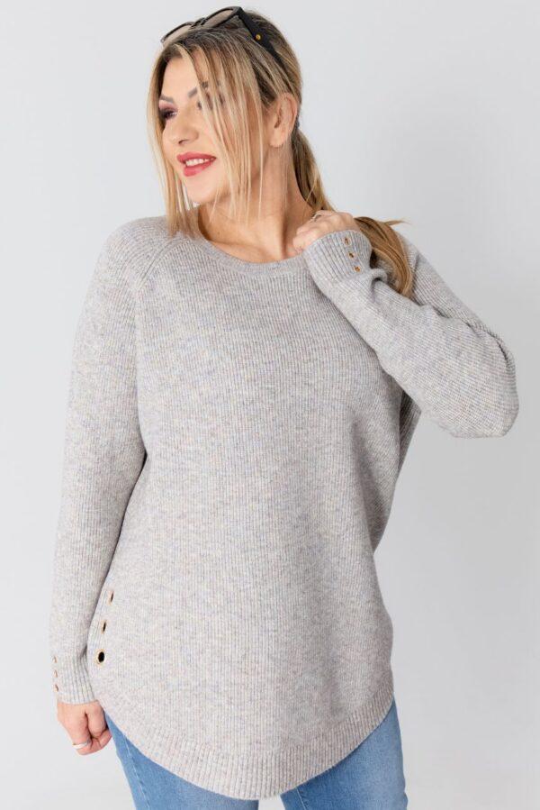 Sweter w dużym rozmiarze XXL prążkowany szary