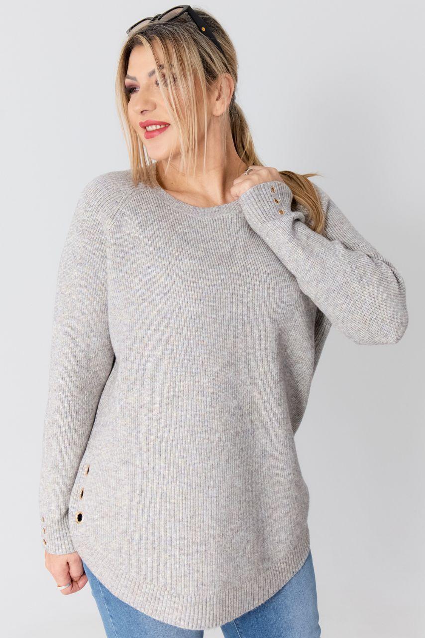 Sweter w dużym rozmiarze XXL prążkowany szary