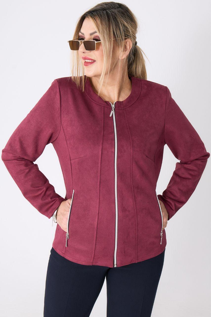 Bordowy żakiet damski XXL plus size dla puszystych kobiet