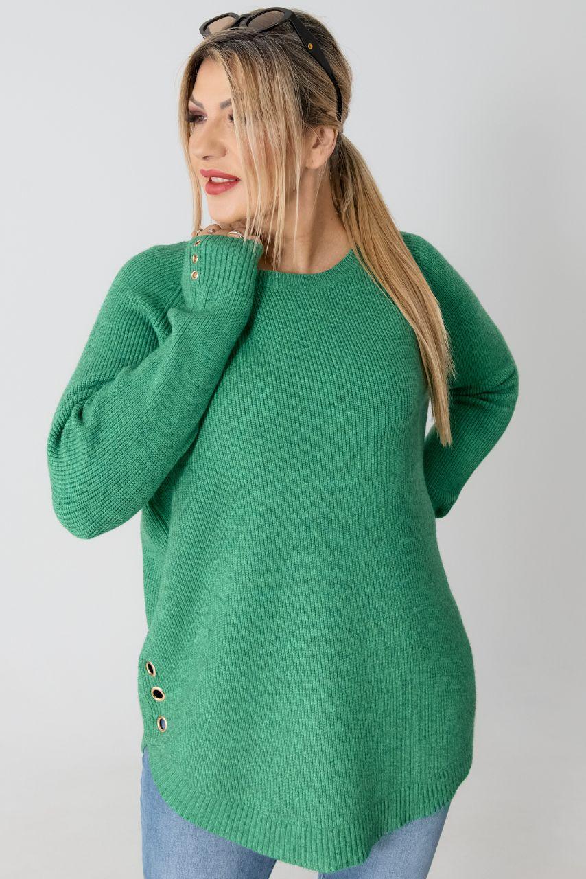 Sweter w dużym rozmiarze XXL prążkowany zielony