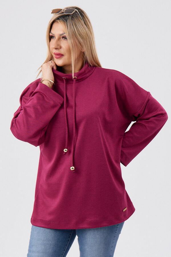 Bluza damska plus size sportowa ze stójką amarantowa