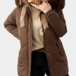Brązowa kurtka zimowa damska PLUS SIZE z futerkiem 42-52