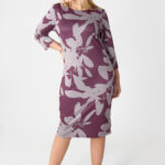 Bordowo-szara sukienka ołówkowa plus size we wzory 44-52