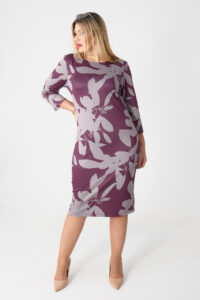 Bordowo-szara sukienka ołówkowa plus size we wzory 44-52