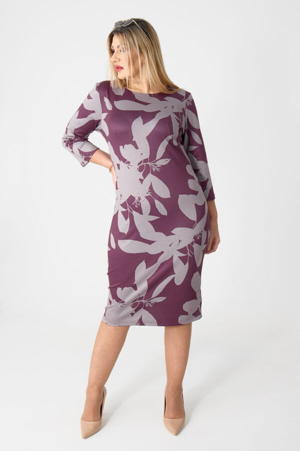 Bordowo-szara sukienka ołówkowa plus size we wzory 44-52