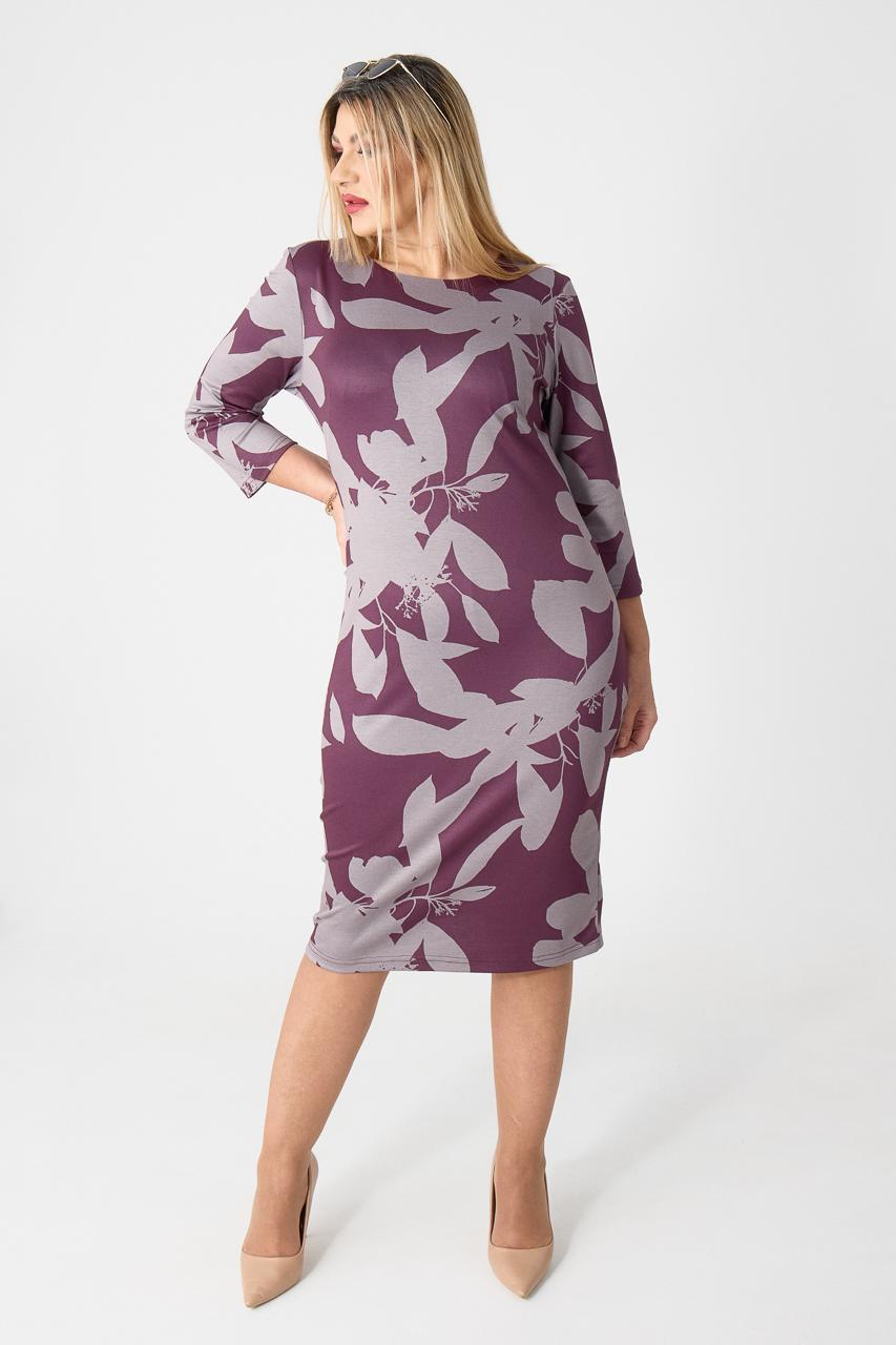 Bordowo-szara sukienka ołówkowa plus size we wzory 44-52