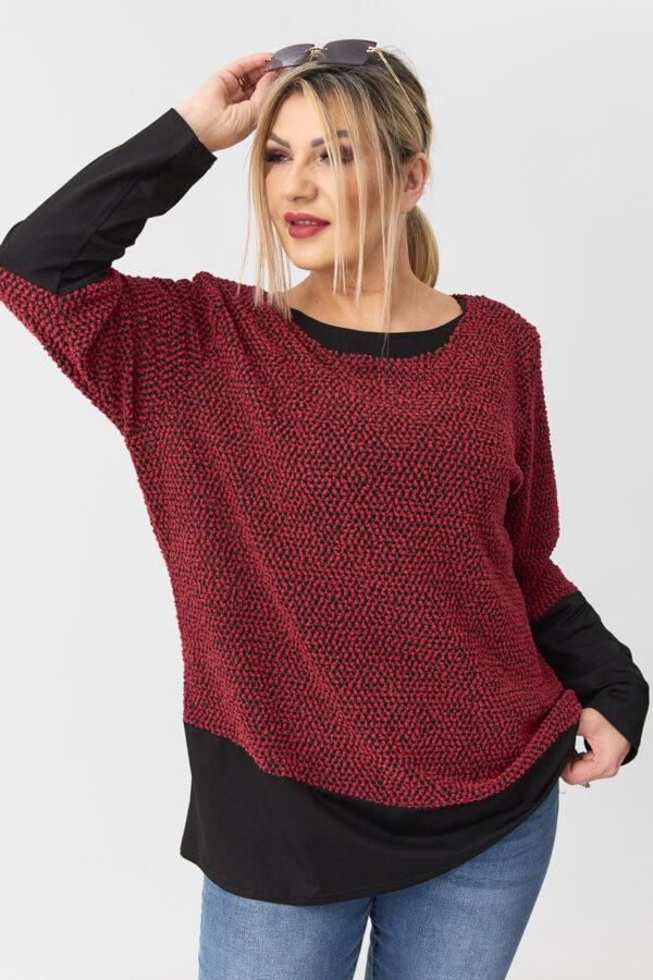 Bordowa elastyczna bluzka damska plus size