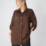 Elegancka koszula damska plus size brązowa