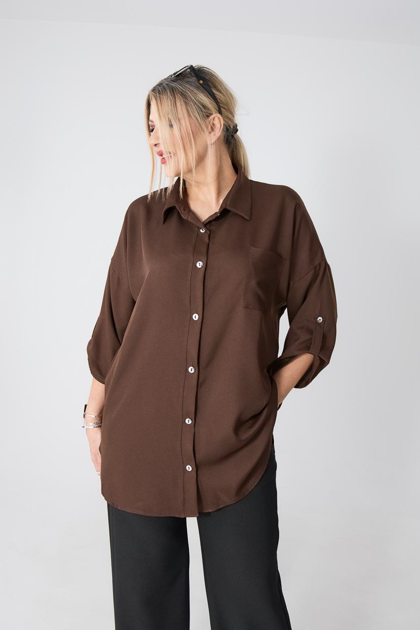 Elegancka koszula damska plus size brązowa