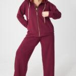 Elegancki komplet dresowy damski plus size bordowy - Dres damski plus size