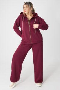 Elegancki komplet dresowy damski plus size bordowy - Dres damski plus size