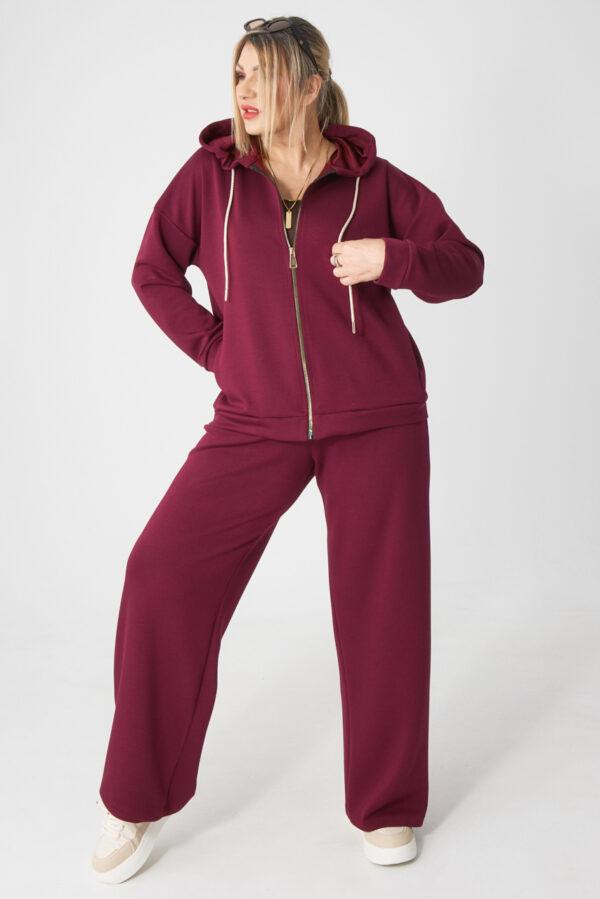 Elegancki komplet dresowy damski plus size bordowy - Dres damski plus size