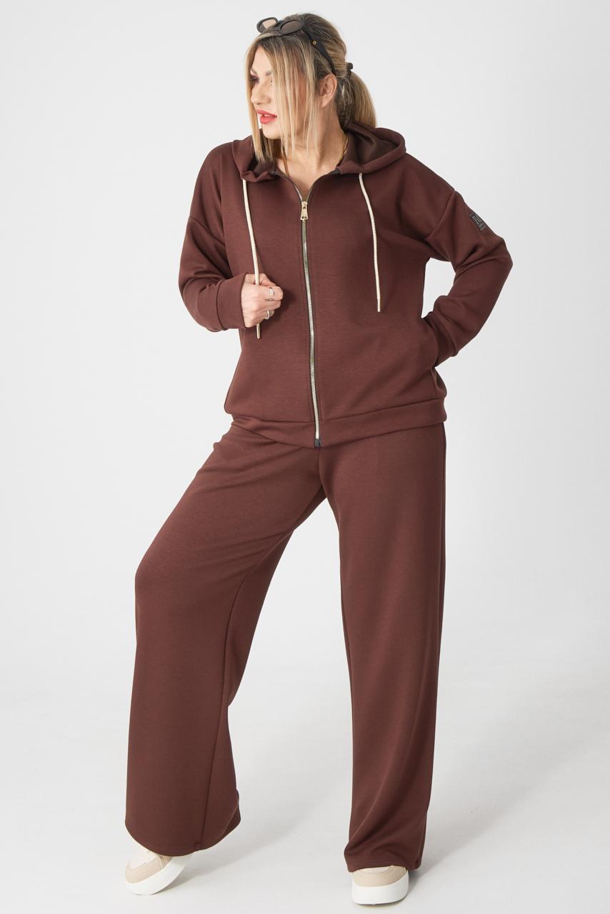 Elegancki komplet dresowy damski plus size brązowy 44-52 - dres damski plus size