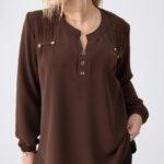 Elegancka bluzka koszulowa plus size brązowa 44-52