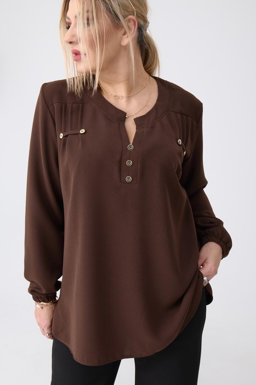 Elegancka bluzka koszulowa plus size brązowa 44-52