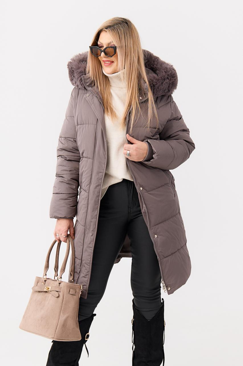 Płaszcz zimowy damski PLUS SIZE szary 42-52