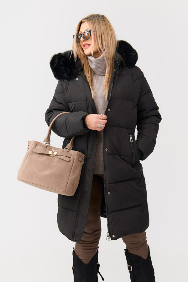 Płaszcz zimowy damski PLUS SIZE czarny 42-52