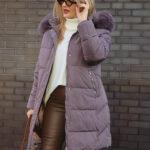 Płaszcz zimowy damski PLUS SIZE fioletowy 42-52