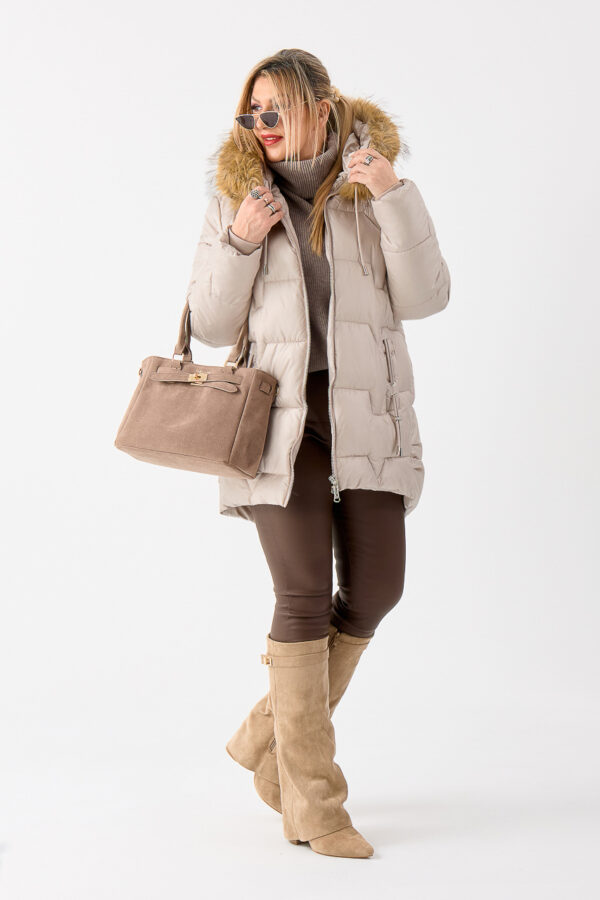 Kurtka damska PLUS SIZE zimowa kremowa 42-50