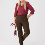 Eleganckie spodnie damskie PLUS SIZE ciemny brąz 44-52