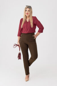 Eleganckie spodnie damskie PLUS SIZE ciemny brąz 44-52