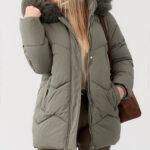 Zielona kurtka zimowa damska PLUS SIZE z futerkiem 42-52