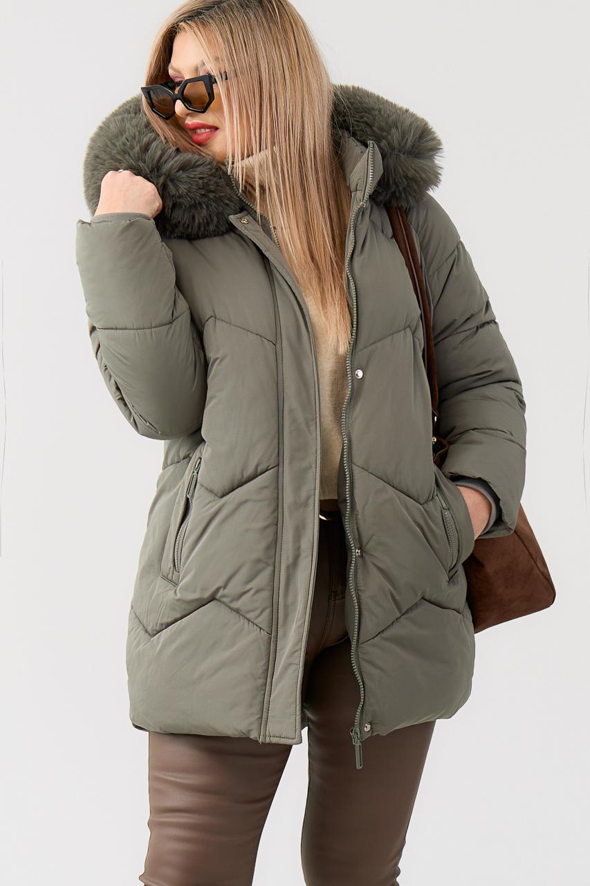 Zielona kurtka zimowa damska PLUS SIZE z futerkiem 42-52