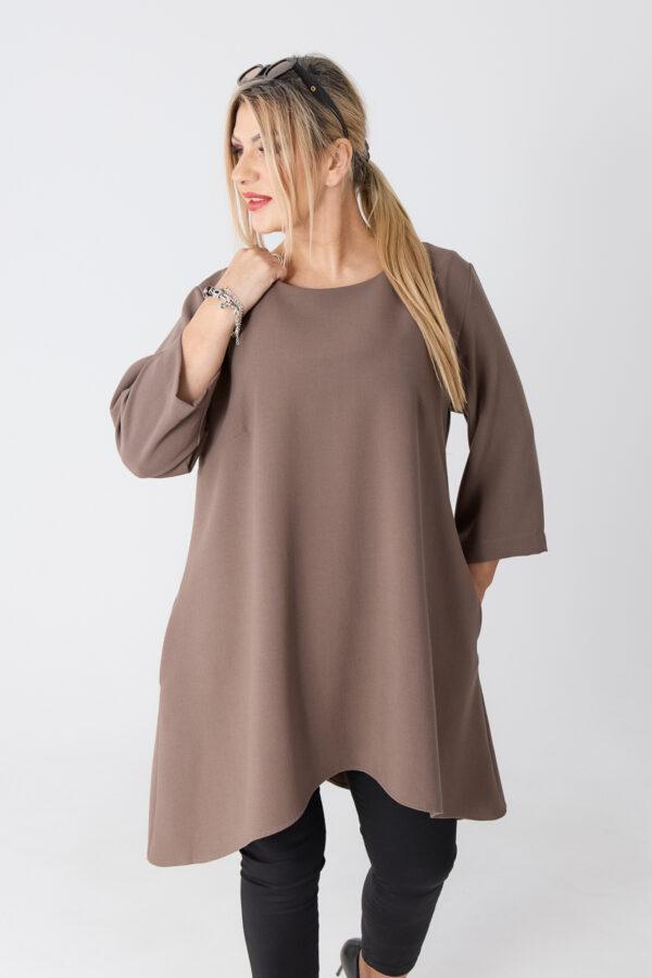 Asymetryczna tunika damska plus size brązowa 44-52