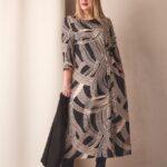 Beżowa sukienka rozkloszowana plus size do pracy, sukienka luźna duży rozmiar 44-52 dla puszystych