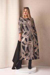 Beżowa sukienka rozkloszowana plus size do pracy, sukienka luźna duży rozmiar 44-52 dla puszystych