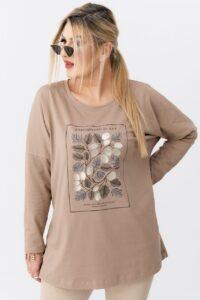 Bluzka damska dla puszystych beżowa