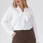 Elegancka biała bluzka plus size dla puszystych kobiet, rozmiary 44–54