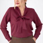 Elegancka bordowa bluzka plus size dla puszystych kobiet, rozmiary 44–54