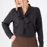 Elegancka czarna bluzka plus size dla puszystych kobiet, rozmiary 44–54