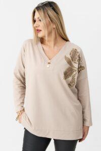 Bluzka z dekoltem v plus size beżowa